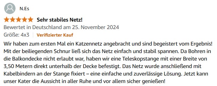 Menooka katzennetz ohne bohren Kommentare